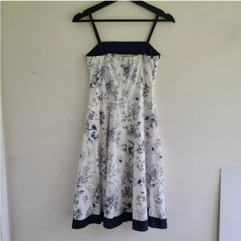 Floral Sundress Dress 3 Floral Navy Blue White Cotton Milkmaid Coquette